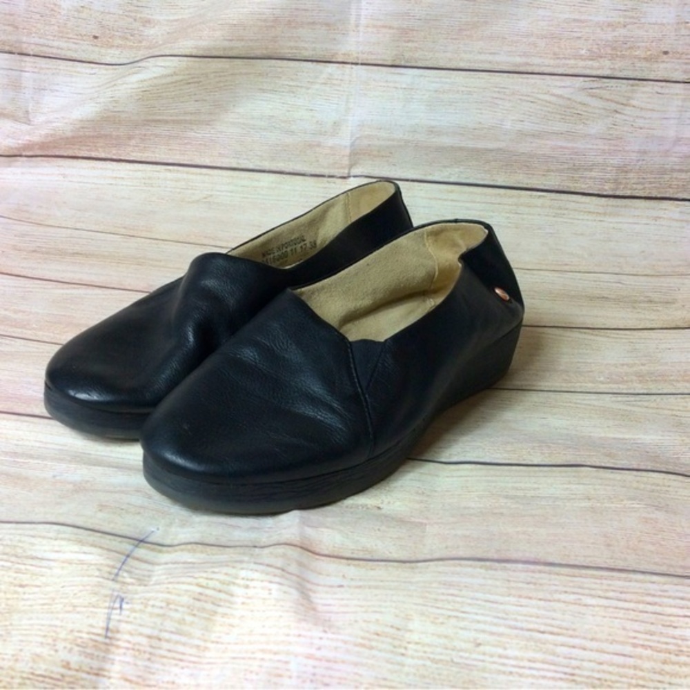 Softinos by FLY London Leather Slip-on Shoes - Ako black. Size 38
